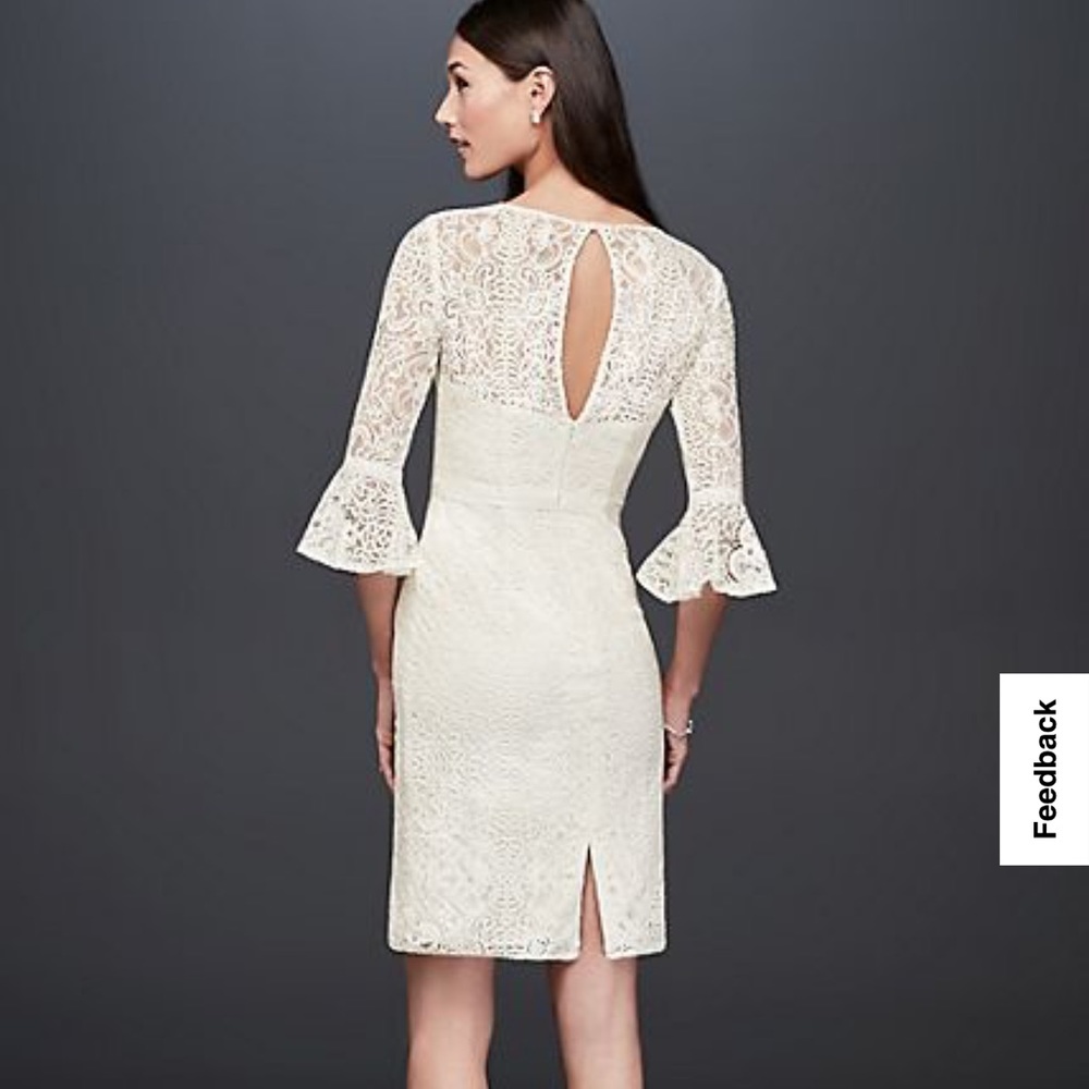 David's Bridal Short Illusion Lace Dress with 3/4 Bell Sleeves BRAND NEW